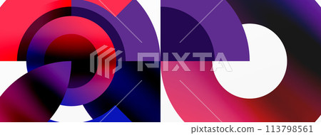 Colorful red, purple, and blue circles on white background 113798561