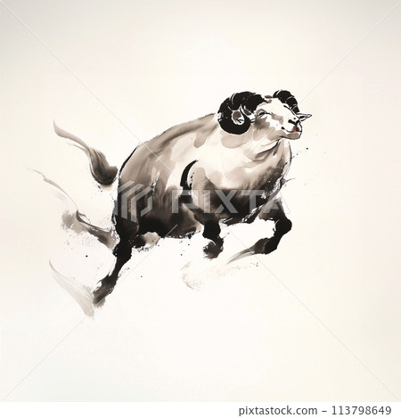 羊水墨畫 羊水墨畫 113798649