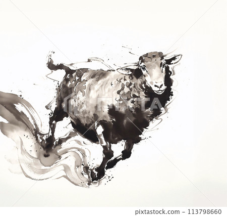 羊水墨畫 羊水墨畫 113798660