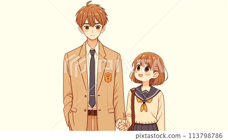 日本學生製服身高差情侶牽手 113798786