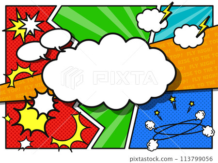 A fun background frame with cloud-shaped speech bubbles and American comic-style panels. A4 size 113799056