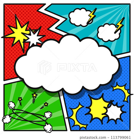 Cloud-shaped speech bubble and American comic-style frame design, square 113799061