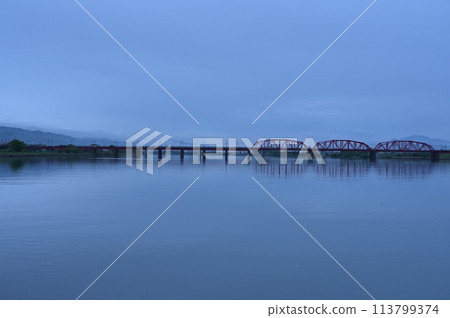 on the riverbed in the morning on the riverbed in the morning 113799374