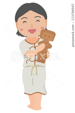 繩文時代的婦女手持泥人 繩文時代的婦女手持泥人 113799507