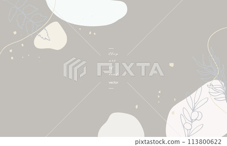 Vector illustration background of plants. Korean style stylish background in earth colors. Line drawing illustration of plants. 113800622
