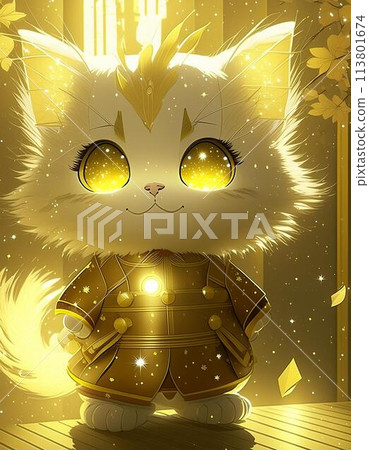 Guardian white cats wrapped in golden light 113801674