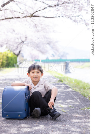 Smiling boy with a school bag Smiling boy with a school bag 113802047
