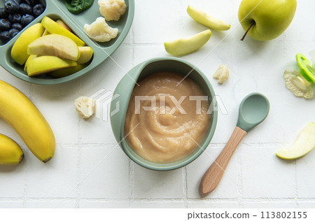 Healthy baby food in bowl. 113802155