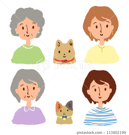 Illustration of a smiling woman with a pet 113802199