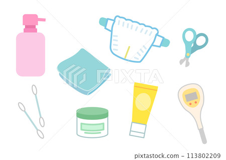 Baby skin care product illustration set 113802209