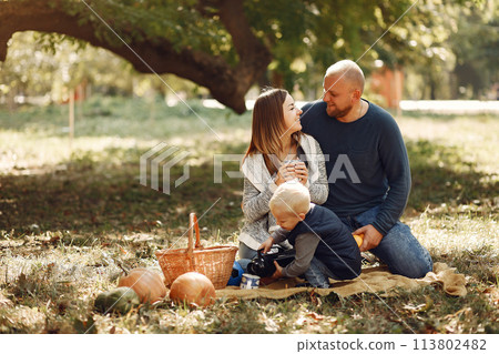 Family with little son in a autumn park Family with little son in a autumn park 113802482