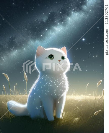 A cat gazing at the starry sky 113802761
