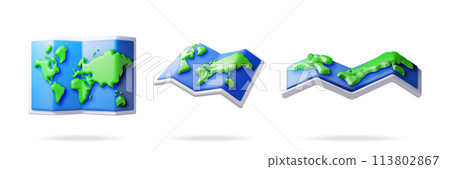3D set of cartoon folded world map isolated 113802867