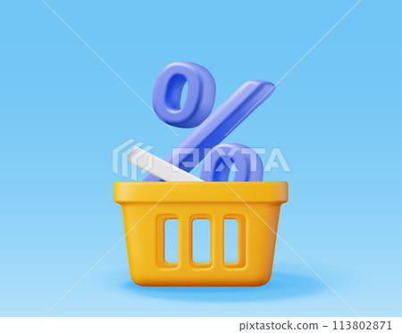 3D shopping basket with percentage symbol 113802871