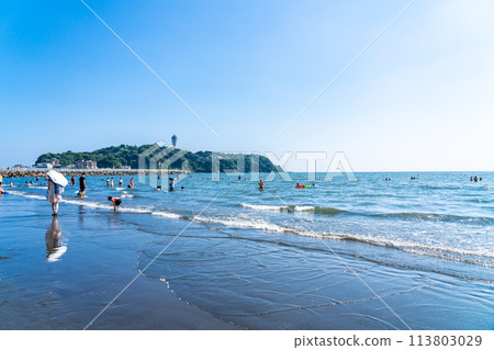 [神奈川縣] 從片瀨西濱看到盛夏的江之島 113803029