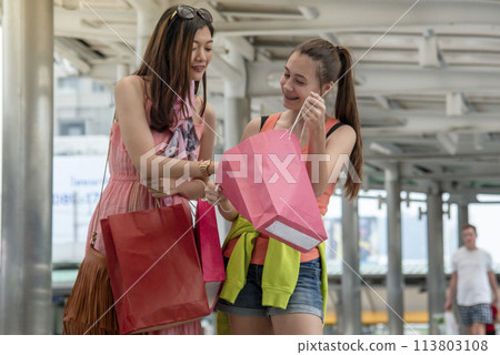 Shopaholic Women holding shopping bags ,money ,credit card person at shopping malls.Fashionable Woman love online website with sales tag on black Friday. E-commerce fashion digital marketing lifestyle Shopaholic Women holding shopping bags ,money ,credit card person at shopping malls.Fashionable Woman love online website with sales tag on black Friday. E-commerce fashion digital marketing lifestyle 113803108