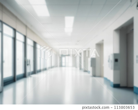 Light blurred background. Blur The hall of an office or medical institution,hospital with panoramic windows 113803653