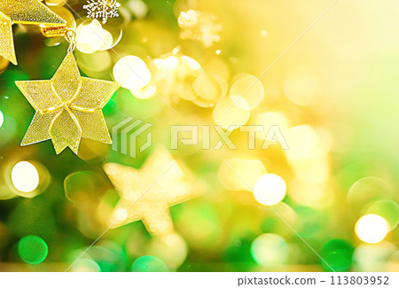 Abstract Christmas background with Christmas trees and bokeh, golden gradient 113803952