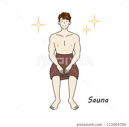 A refreshing man who loves saunas and is shining brightly after refreshing his body and mind in the sauna. A refreshing man who loves saunas and is shining brightly after refreshing his body and mind in the sauna. 113804709