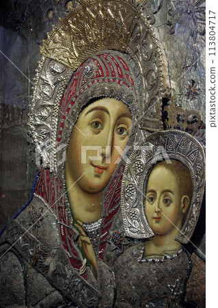 Virgin Mary with baby Jesus, Basilica of the Nativity in Bethleham, Palestine, Israel Virgin Mary with baby Jesus, Basilica of the Nativity in Bethleham, Palestine, Israel 113804717