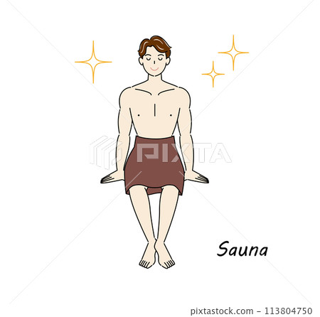 A refreshing man who loves saunas and is shining brightly after refreshing his body and mind in the sauna. A refreshing man who loves saunas and is shining brightly after refreshing his body and mind in the sauna. 113804750