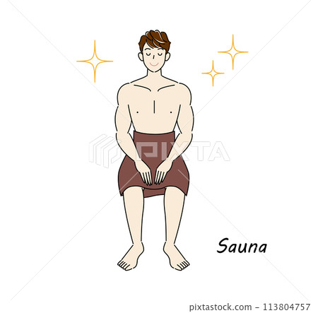 A refreshing man who loves saunas and is shining brightly after refreshing his body and mind in the sauna. 113804757