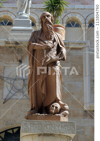 A statue of St. Jerome outside St. Catherine's Church in Bethlehem, Israel A statue of St. Jerome outside St. Catherine's Church in Bethlehem, Israel 113804760
