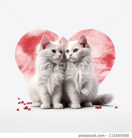 Two cute kittens sitting next to each other isolated on a white background Two cute kittens sitting next to each other isolated on a white background 113805068