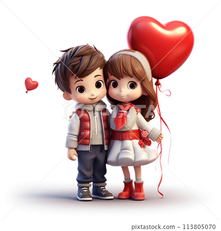 Icon of a boy and a girl standing next to each other isolated on white background. 113805070