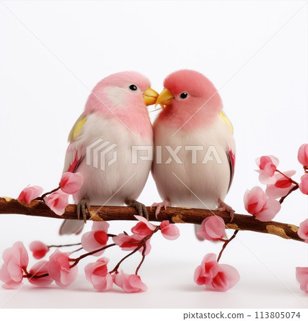 two colorful bird, Sun Conure parrot, isolated on white 113805074
