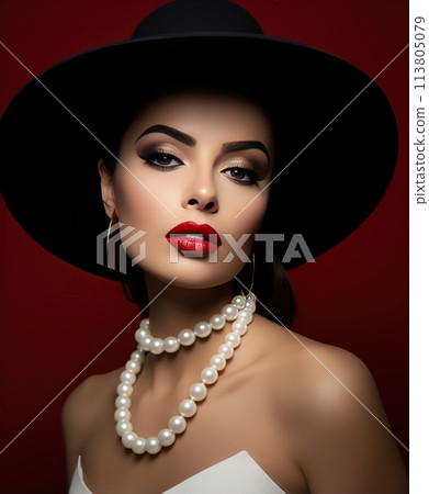 Beautiful woman with red lips Beautiful woman with red lips 113805079