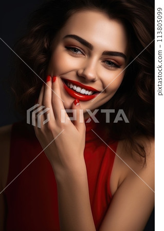Beautiful young model with red lips Beautiful young model with red lips 113805099