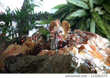 Christmas nativity scene in the church above Peter's house in Capernaum on the Sea of Galilee, Israel 113805275