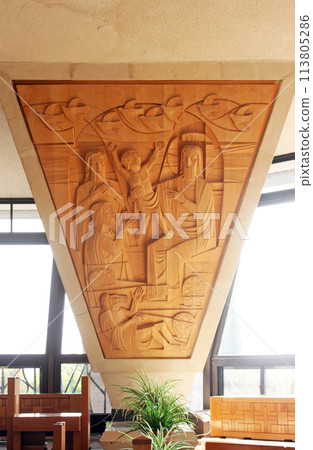 "Except ye be converted, and become as little children, ye shall not enter into the kingdom of heaven", Wood carvings in church above Peter's house in Capernaum on the Sea of Galilee, Israel "Except ye be converted, and become as little children, ye shall not enter into the kingdom of heaven", Wood carvings in church above Peter's house in Capernaum on the Sea of Galilee, Israel 113805286