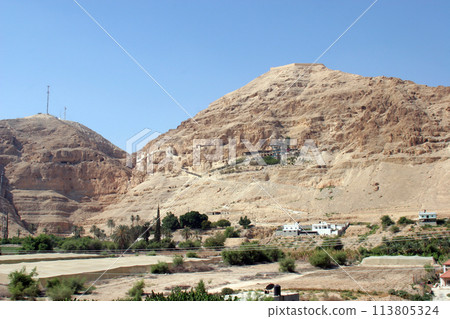 Mount of Temptation near the city of Jericho, Jordan Valley, West Bank, Palestine, Israel 113805324