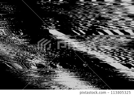 Glitched horizontal stripes on black background with copy space 113805325