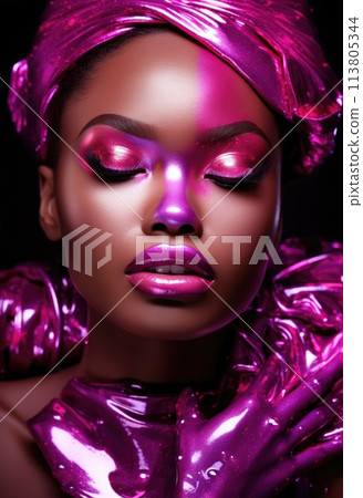 Fashion Portrait closeup of beautiful black woman. Beauty african face. Fashion Portrait closeup of beautiful black woman. Beauty african face. 113805344