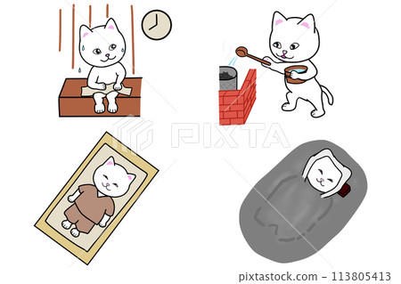 A white cat enjoying sauna, loyly, bedrock bathing, and sand bathing A white cat enjoying sauna, loyly, bedrock bathing, and sand bathing 113805413
