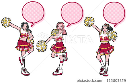 A set of speech bubbles of a cheerleader posing with a smile A set of speech bubbles of a cheerleader posing with a smile 113805859