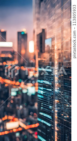 An abstract composition featuring financial technology elements with soft-focused bokeh and selective elements 113805933