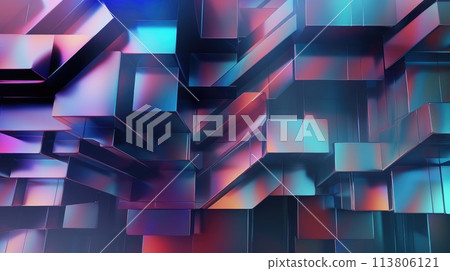 Holographic geometric shapes abstract background. Generative AI 113806121