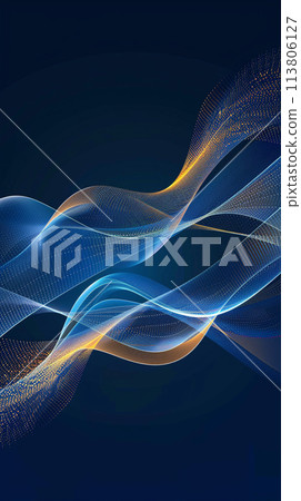 Abstract background illustration of blue and gold frequency-inspired waves 113806127