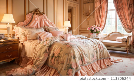 Bedroom decor, interior design and autumnal home decor, bed with silk satin bedding, bespoke furniture and autumn decoration, English country house, holiday rental and cottage style Bedroom decor, interior design and autumnal home decor, bed with silk satin bedding, bespoke furniture and autumn decoration, English country house, holiday rental and cottage style 113806244