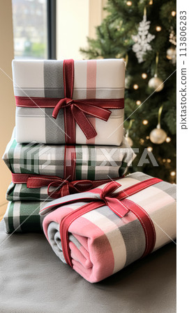 Christmas gift set, blanket, towel and home decor textiles as holiday present for English countryside cottage Christmas gift set, blanket, towel and home decor textiles as holiday present for English countryside cottage 113806283