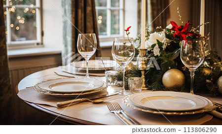 Holiday dinner at home, table decor 113806290