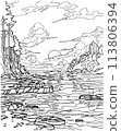 Landscape with river. Coloring book 113806394