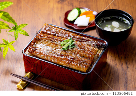 Shigeru 鰻 placed on a wood grain table Shigeru 鰻 placed on a wood grain table 113806491
