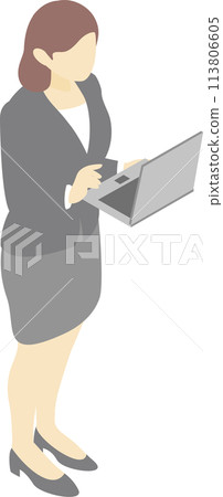 商務等距人女性筆記型電腦工作職業套裝插畫素材 113806605