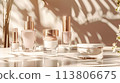 Skincare cosmetic product, spa and organic beauty cosmetics for bodycare, hair care, natural skin care routine 113806675