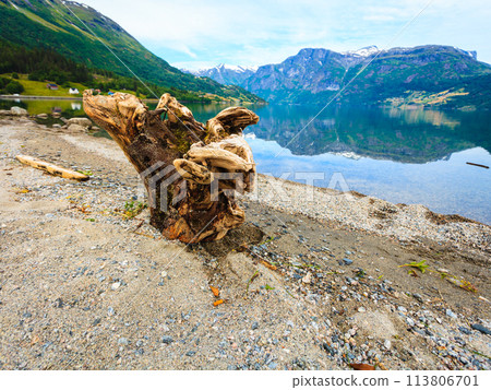 Mountains and fjord in Norway, 113806701